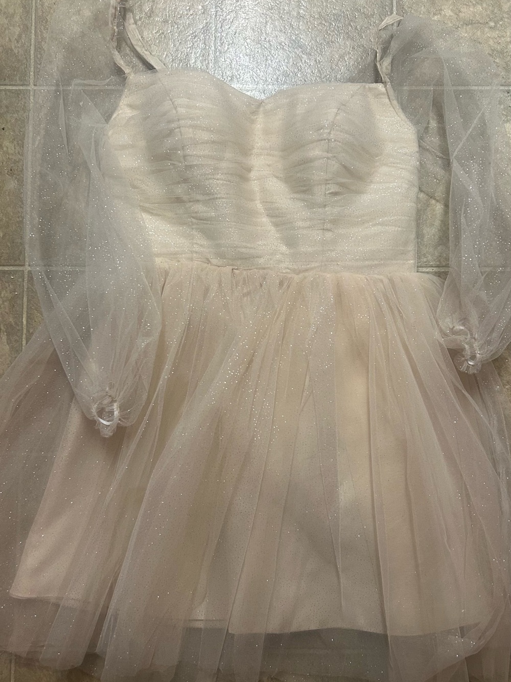 Sparkle Tulle Formal Dress - Light Champagne Corset Back